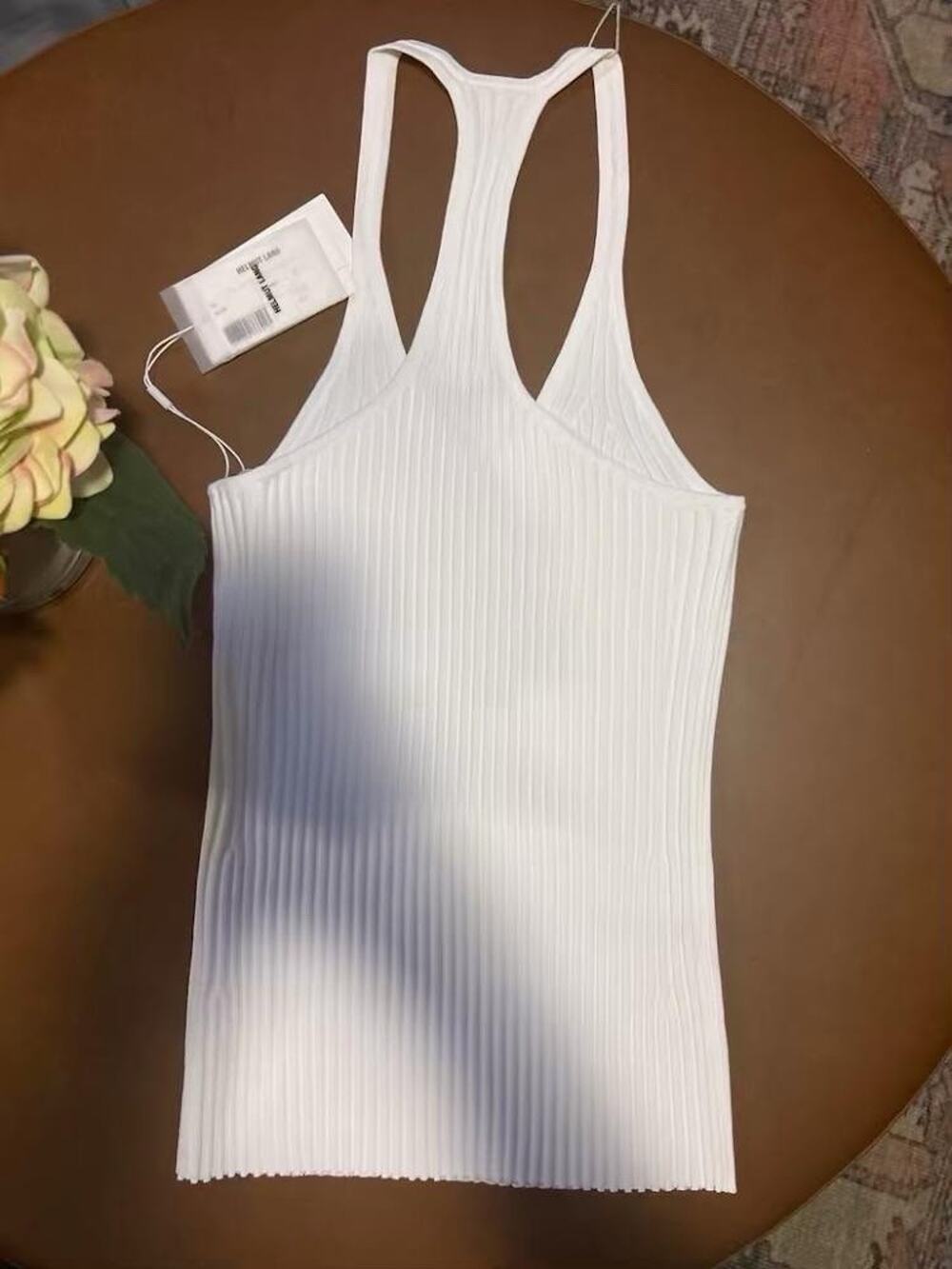 NWT Helmut Lang White Linear Ribbed Racerback Tank Top Size XS M02HW716 New